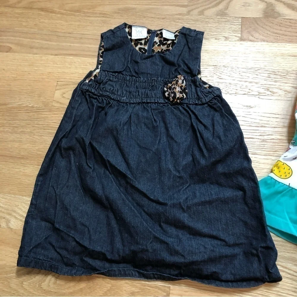 2T Girls Dress Bundle Denim Leopard Print Pineapple Watermelon Striped Pink
